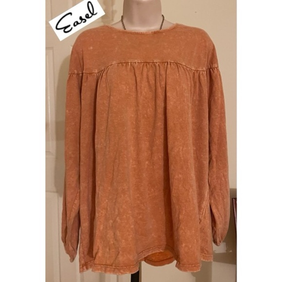 Easel Mineral Wash Baby Doll Long Sleeve Top in Color Coral Sizes Small & M NWT - Picture 2 of 15